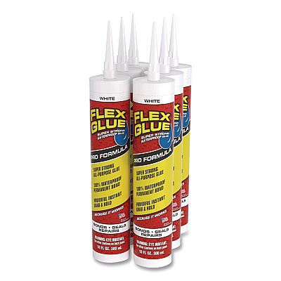 Flex Glue Super Strong Waterproof Glue, 10 oz, Dries White, 6/Carton (GFSTANR10)
