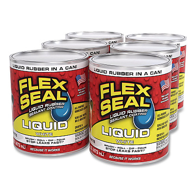 Flex Seal Liquid Rubber Sealant Coating Liquid, 16 oz Can, Dries White, 6/Carton (LFSWHTR16)