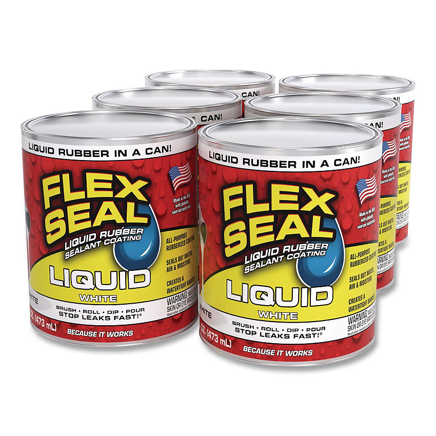 Flex Seal Liquid Rubber Sealant Coating Liquid, 16 oz Can, Dries White, 6/Carton (LFSWHTR16)