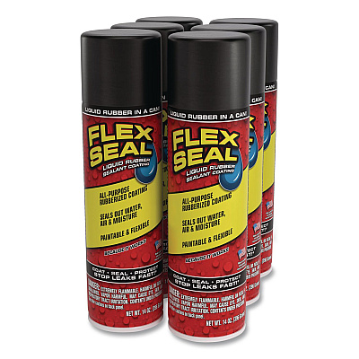 Flex Seal Liquid Rubber Sealant Coating Aerosol, 14 oz Aerosol Can, Dries Black, 6/Carton (FSR20)