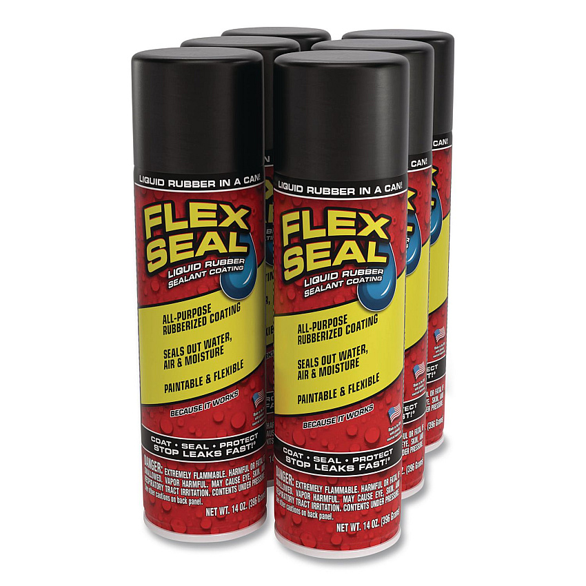 Flex Seal Liquid Rubber Sealant Coating Aerosol, 14 oz Aerosol Can, Dries Black, 6/Carton (FSR20)
