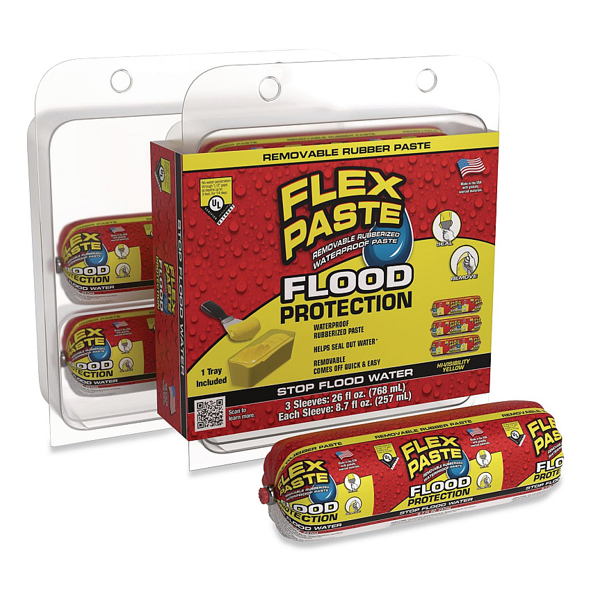 Flex Paste Flood Protection Paste, (3) 8.7 oz Sleeves with Tray/Pack, Dries Yellow, 3 Packs/Carton (RPSYELR32)