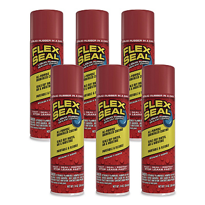 Flex Seal Liquid Rubber Sealant Coating Aerosol, 14 oz Aerosol Can, Dries Red, 6/Carton (FSREDR20)