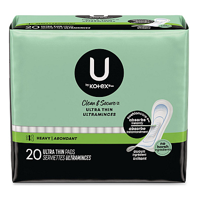 U by U by U by Kotex Security Ultra Thin Feminine Pads, Heavy Absorbency, 20/Pack, 8 Packs/Carton (53088CT)
