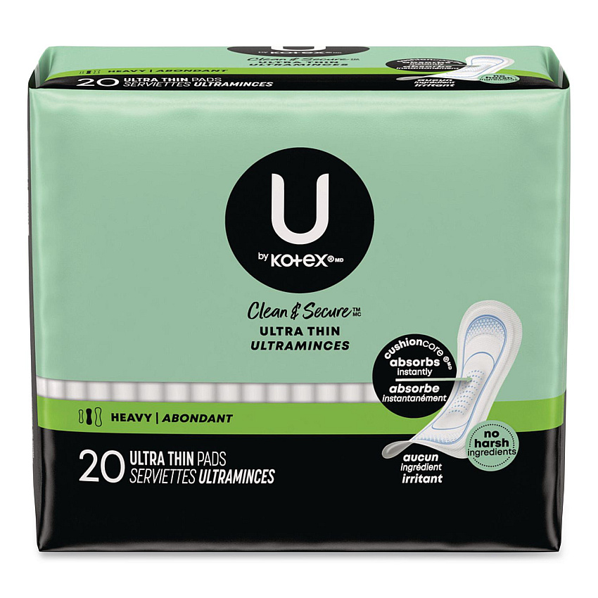U by U by U by Kotex Security Ultra Thin Feminine Pads, Heavy Absorbency, 20/Pack, 8 Packs/Carton (53088CT)
