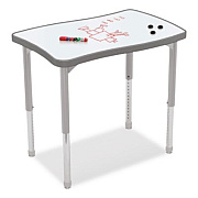MooreCo Hierarchy Creator Rectangle Desk, 32.1 x 21.4 x 18 to 29, White Dry Erase/Platinum Legs, Ships in Two Boxes(Worksurface/Legs) (70529)