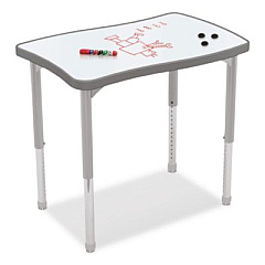 MooreCo Hierarchy Creator Rectangle Desk, 32.1 x 21.4 x 18 to 29, White Dry Erase/Platinum Legs, Ships in Two Boxes(Worksurface/Legs) (70529)