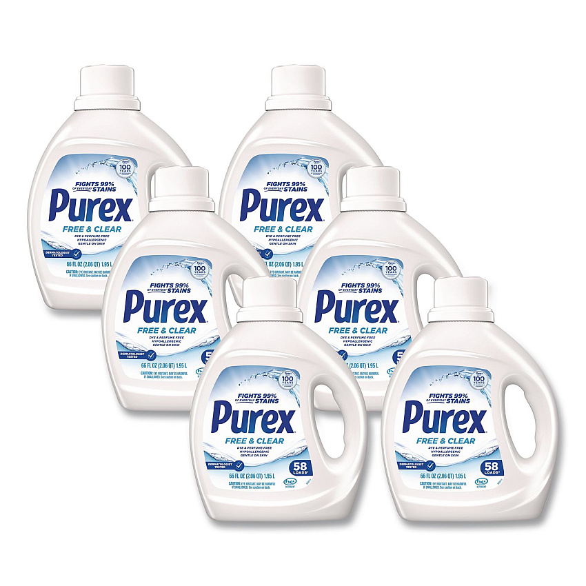 Purex Free and Clear Liquid Laundry Detergent, 58 Loads, Unscented, 66 oz Bottle, 6/Carton (05602CT)