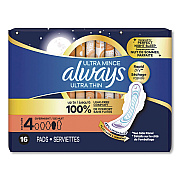 Always Ultra Thin Overnight Pads with Wings, Size 4, Overnight Absorbency, 16/Pack, 6 Packs/Carton (12851)