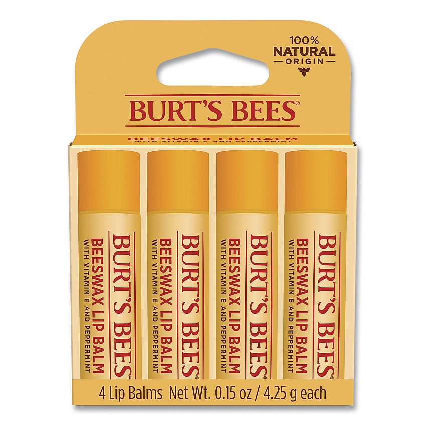 Beeswax Lip Balm, Original, 0.15 oz Stick, 4/Pack (01198)