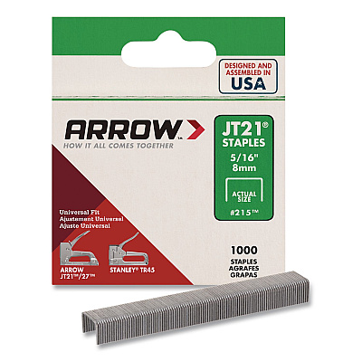 JT21 Standard Staples, 0.31" Leg, 0.44" Crown, Silver, 1,000/Box (21524AM)