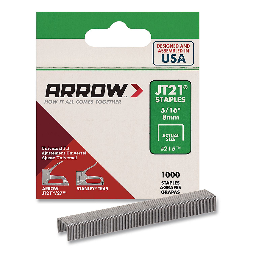 JT21 Standard Staples, 0.31" Leg, 0.44" Crown, Silver, 1,000/Box (21524AM)