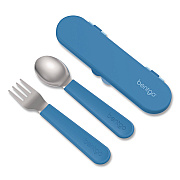 bentgo Kids Stainless Steel Utensils, 5.7 Fork, 5.8 Spoon, 2 x 6 Case, Stainless Steel/Silicone, Blue (BGKDUTSSB)