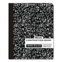 BAZIC Composition Books, 1 Subject, Wide/Legal Rule, Black Marble Cover, (100) 9.75 x 7.5 Sheets (508)
