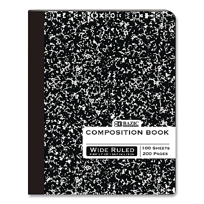 BAZIC Composition Books, 1 Subject, Wide/Legal Rule, Black Marble Cover, (100) 9.75 x 7.5 Sheets (508)