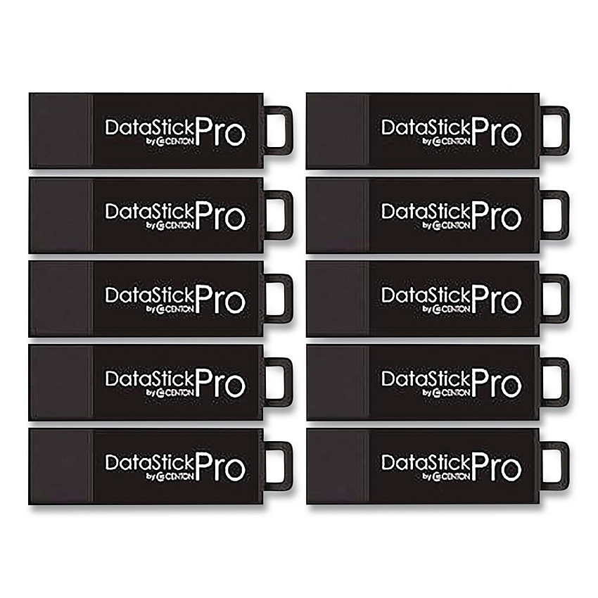 Centon DataStick Pro USB 3.2 Type A Flash Drive, 8 GB, Black, 10/Pack (C1U3P68G10B)