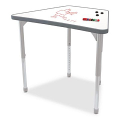 MooreCo Hierarchy Beam Desk, 34.4" x 24" x 18" to 29", White Porcelain Steel with Platinum Legs,Ships in Two Boxes (Worksurface/Legs) (5907766692)