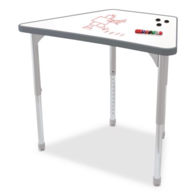 MooreCo Hierarchy Beam Desk, 34.4" x 24" x 18" to 29", White Porcelain Steel with Platinum Legs,Ships in Two Boxes (Worksurface/Legs) (5907766692)