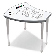 MooreCo Hierarchy Shapes Desk, 30" x 25.8" x 18" to 29", White Dry Erase/Platinum Legs, Ships in Two Boxes (Worksurface and Legs) (70523)