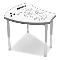 MooreCo Hierarchy Shapes Desk, 30" x 25.8" x 18" to 29", White Dry Erase/Platinum Legs, Ships in Two Boxes (Worksurface and Legs) (70523)