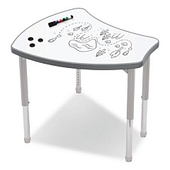MooreCo Hierarchy Shapes Desk, 30" x 25.8" x 18" to 29", White Dry Erase/Platinum Legs, Ships in Two Boxes (Worksurface and Legs) (70523)