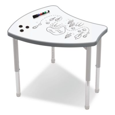 MooreCo Hierarchy Shapes Desk, 30" x 25.8" x 18" to 29", White Dry Erase/Platinum Legs, Ships in Two Boxes (Worksurface and Legs) (70523)