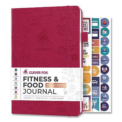 Fitness and Food Journal, 90-Day Daily/Monthly Format, Engraved Health/Athletics Artwork, Fushia Cover, 8.3 x 5.8 Sheets (CFFNFJFUCH)