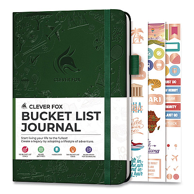 Bucket List Journal, 100 Entries with Before/After Pages, Engraved Adventure Artwork, Forest Green Cover, 8.3 x 5.8 Sheets (F1ZAJ2SU33)