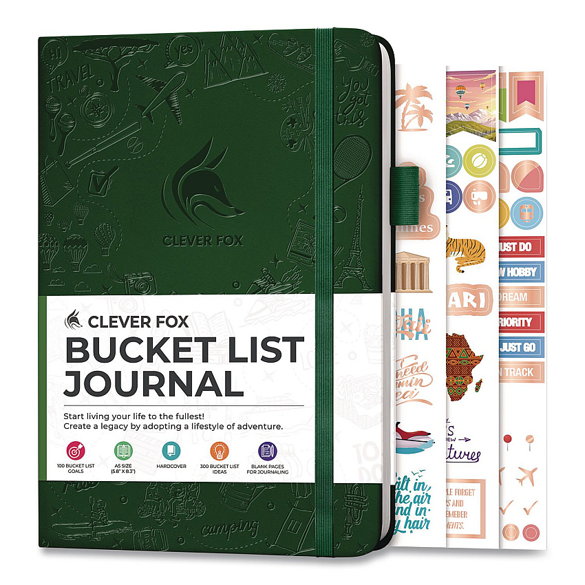 Bucket List Journal, 100 Entries with Before/After Pages, Engraved Adventure Artwork, Forest Green Cover, 8.3 x 5.8 Sheets (F1ZAJ2SU33)