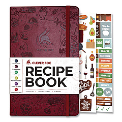 Recipe Book, Customizable Space for 60 Recipes, Engraved Food and Kitchen Artwork, Burgundy Cover, 8.3 x 5.8 Sheets (TF8NP4O50F)