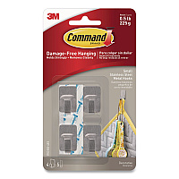 Command Small Stainless Steel Metal Hooks, Metal, Silver, Supports 0.5 lb, 4/Pack (17031SS4ESF)
