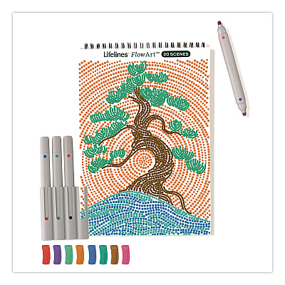 Lifelines FlowArt Dot-By-Letter Coloring Book, Landscapes, with 4 Double-Sided Markers, All Ages, 20 Pages (165008)
