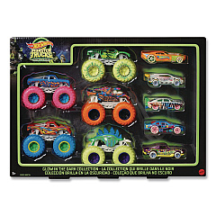 Mattel Hot Wheels Monster Trucks Glow-in-the-Dark Collection, Ages 4 to 8, 10 Pieces (HCB57)