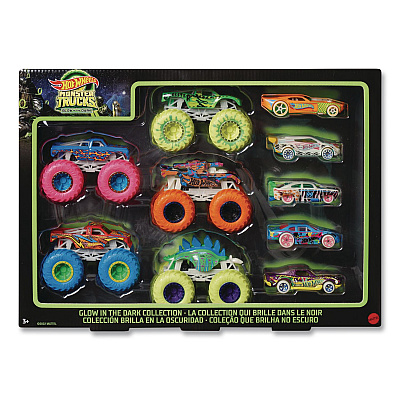 Mattel Hot Wheels Monster Trucks Glow-in-the-Dark Collection, Ages 4 to 8, 10 Pieces (HCB57)