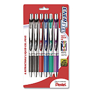 Pentel EnerGel RTX Gel Pen, Retractable, Medium 0.7 mm, Assorted Ink, Assorted Barrel, 6/Pack (BL77BP6M)