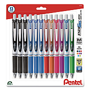 Pentel EnerGel RTX Gel Pen, Retractable, Medium 0.7 mm, Assorted Ink, Assorted Barrel Colors, 12/Pack (BL77BP12M3)