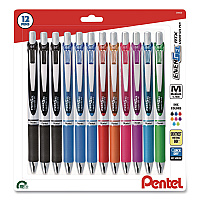Pentel EnerGel RTX Gel Pen, Retractable, Medium 0.7 mm, Assorted Ink, Assorted Barrel Colors, 12/Pack (BL77BP12M3)