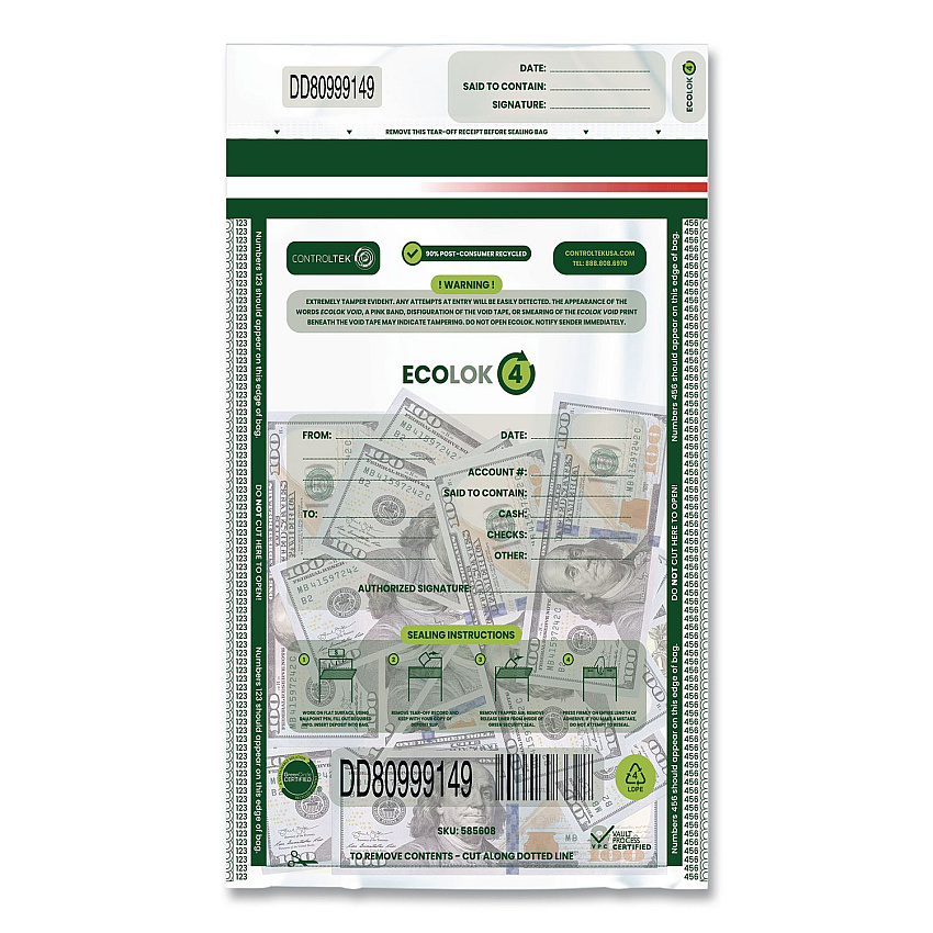 CONTROLTEK ECOLOK 4 Deposit Bag, Plastic, 15 x 20, Clear, 500/Carton (585609)