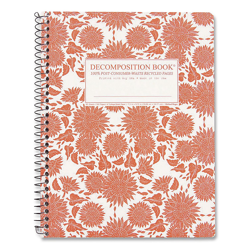 Spiral Composition Book, Medium/College Rule, Sunflowers, (80) 9.75 x 7.5 Sheets (16580)