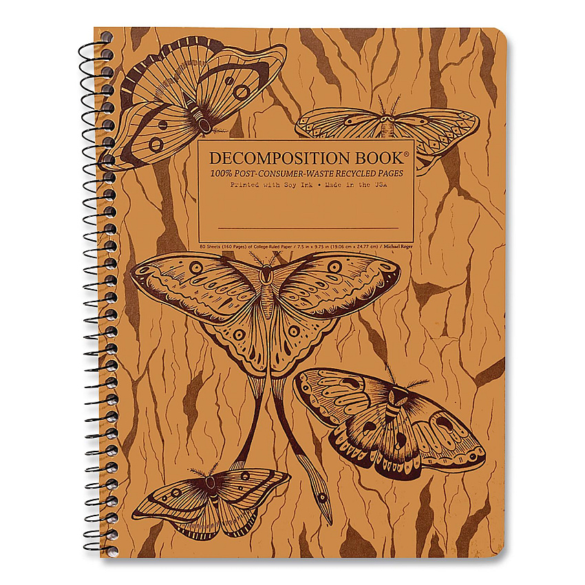 Spiral Composition Book, Medium/College Rule, Midnight Moths, (80) 9.75 x 7.5 Sheets (17457)