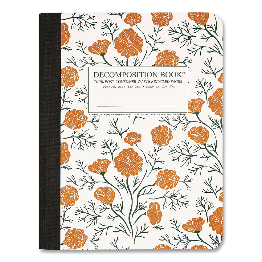 Sewn Composition Book, Medium/College Rule, California Poppies, (80) 9.75 x 7.5 Sheets (40635)