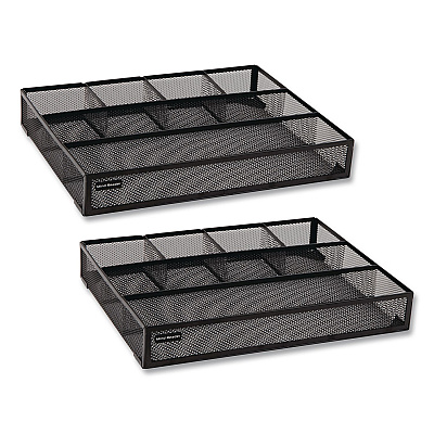 Mind Reader 6-Compartment Metal Drawer Organizer, 12 x 15 x 2.25, Black, 2/Pack (2DEERBLK)