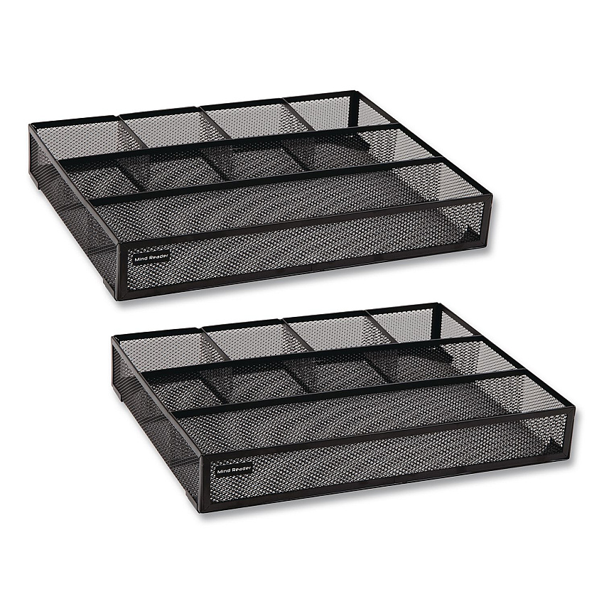 Mind Reader 6-Compartment Metal Drawer Organizer, 12 x 15 x 2.25, Black, 2/Pack (2DEERBLK)