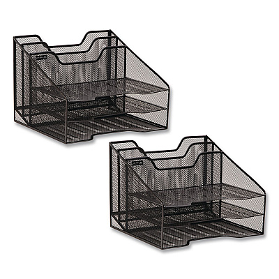 Mind Reader Metal Desk Organizer Letter Tray, 5 Sections, Letter Size, 11.5 x 12.5 x 9.5, Black, 2/Pack (2MESHBOX5BLK)