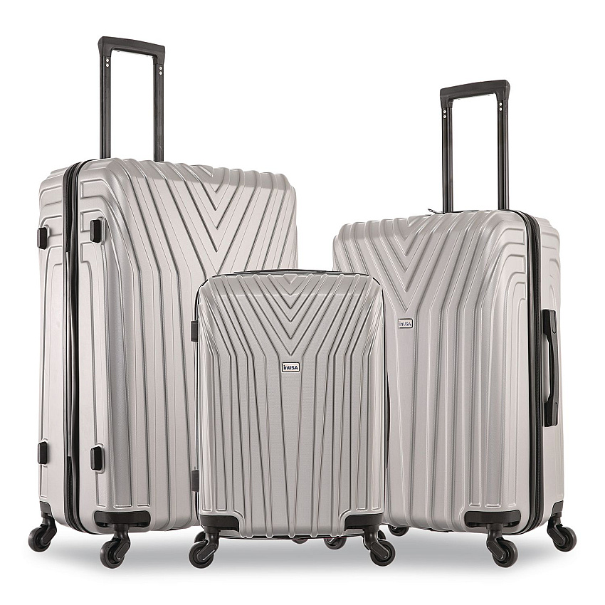 InUSA Luggage Vasty Three-Piece Hardside Spinner Luggage Set, Gray (IUVASSMLGRE)