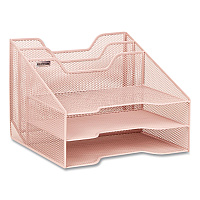 Mind Reader Metal Desk Organizer Letter Tray, 5 Sections, Letter Size, 11.5 x 12.5 x 9.5, Pink (MESHBOX5PNK)