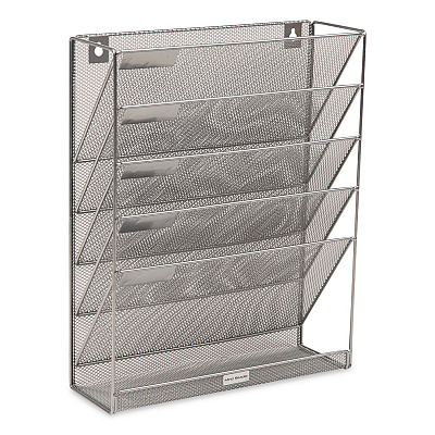 Mind Reader 5-Pocket Metal Mesh Mountable Wall File, 5 Sections, Letter Size, 12.75 x 4 x 16, Silver (MAGSTACKSIL)