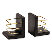 Mind Reader Wood Decorative Basket Bookends, Nonslip Base, 4 x 4 x 5, Wood/Metal, Brown/Gold (BOOKBASK2BLK)