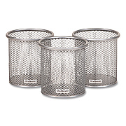 Mind Reader Metal Pen Holder, 3.5" x 3.5" x 3.75", Silver, 3 Pieces/Set (CLIPMESH3SIL)