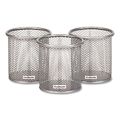 Mind Reader Metal Pen Holder, 3.5" x 3.5" x 3.75", Silver, 3 Pieces/Set (CLIPMESH3SIL)